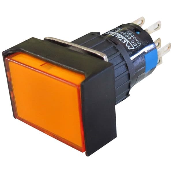 Botón retentivo rectangular plástico Iluminado 16mm Serie P16 - DPDT (2 Reversible) - Blanco - Piloto LED 24VAC/DC