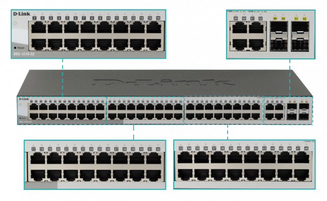 DGS-1210-52. Conmutador Inteligente D-LINK de 48 puertos 1000 y 4 puertos SFP-1000 para montaje en bastidor, requiere cable C13