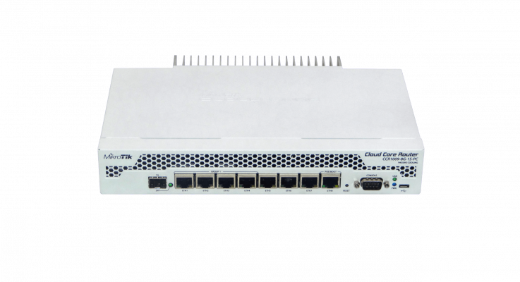 CCR1009-7G-1C-PC. MIKROTIK Enrutador de cable 9-1GHz 7-1000 1-puerto SFP combinado USB RS232 L6 PoE/entrada 18-56V