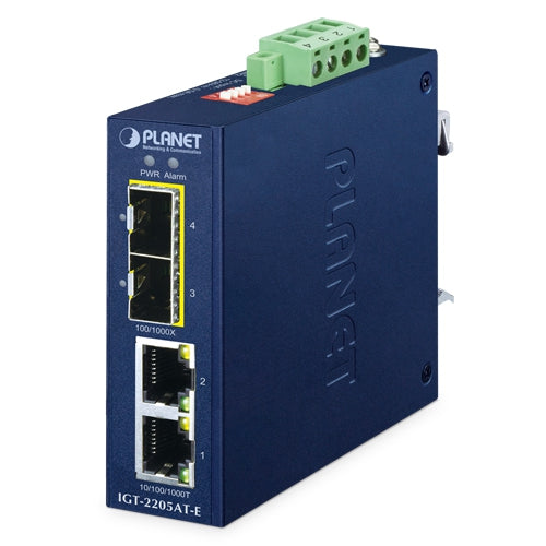 Industrial Compact 2-Port 10/100/1000BASE-T to 2-Port 100/1000BASE-X SFP Media Converter IGT-2205AT-E