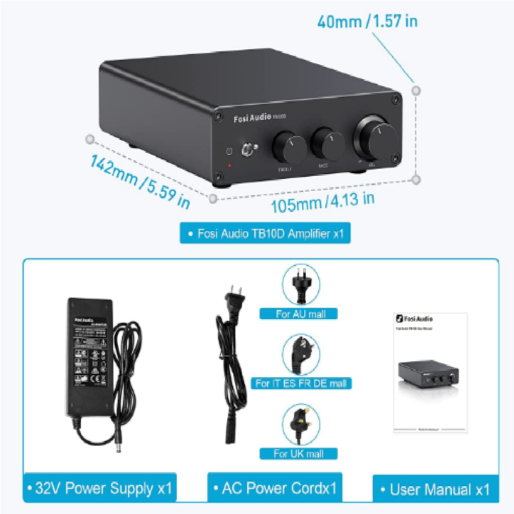 Amplificador de Sonido 300W x 2 – Fosi Audio TB10D