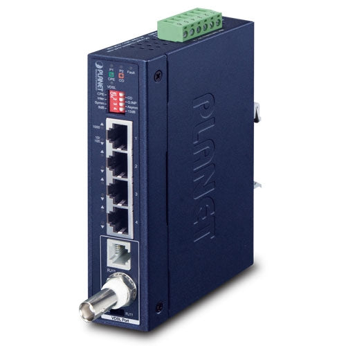 Extensor Ethernet Industrial por Cobre 1 Puerto BNC/RJ11 a 4 puertos Gigabit Ethernet