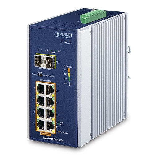 Switch Ethernet Industrial de 8 Puertos 10/100/1000T 802.3at PoE + 2 Puertos 100/1000X SFP