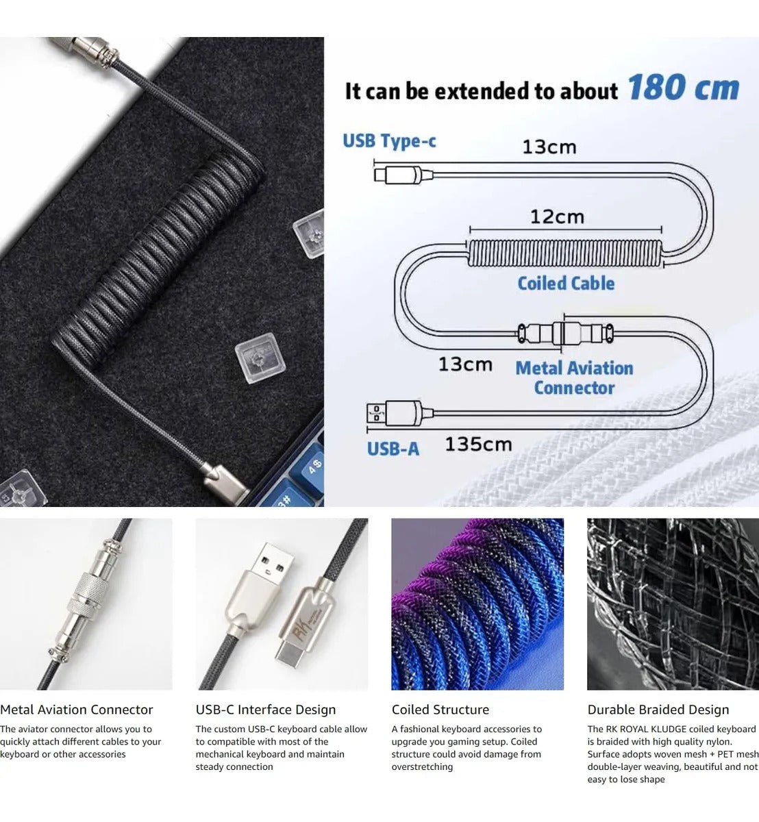 Conductor USB Formato C Tejido – Cable Enrollado Royal Kludge