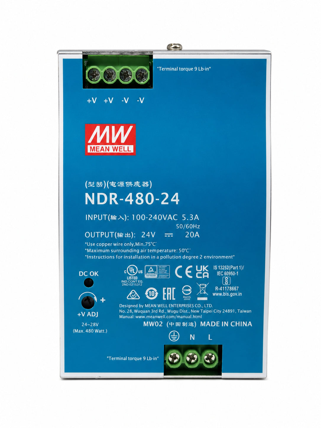 Fuente de poder Riel DIN metálica 480W NDR-480 - 48V