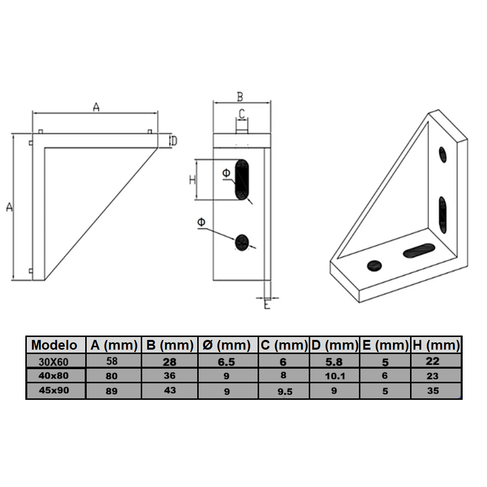 Escuadras de 90 grados rectangulares para perfil TSLOT con tornillos, arandelas y tuercas deslizantes (Conjunto de 25 piezas)