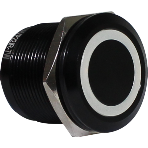 Botón antivandálico retentivo iluminado 19mm Serie AVI-R - Azul - Piloto LED 24VAC/DC - Metálico negro