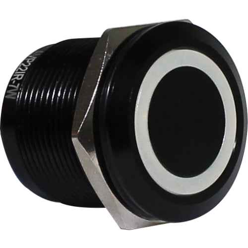 Botón antivandálico retentivo iluminado 19mm Serie AVI-R - Azul - Piloto LED 220VAC/DC - Cromado