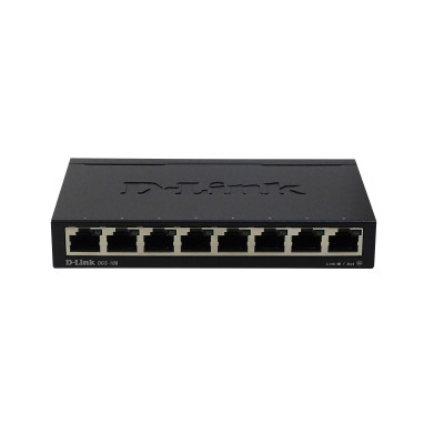 DGS-108. Conmutador D-LINK con carcasa metálica de 8 puertos a 1000 Mbps Gigabit, sin administración, no apto para bastidor, formato reducido, incluye fuente de 5V