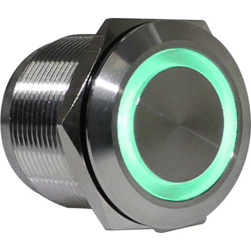 Pulsador antivandálico momentáneo iluminado tricolor Serie AV22_RGB - Icono de alimentación - Piloto LED 24VAC/DC