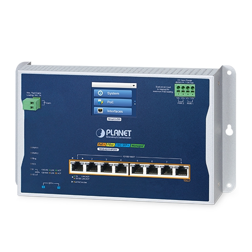Conmutador Ethernet gestionable de pared WGS-4215-8P2XV, L2+, 8 puertos 10/100/1000T 802.3at PoE + 2 puertos 10G SFP+, con pantalla táctil LCD