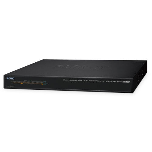 Conmutador AV Administrado, 8 puertos 10/100/1000T, PoE + 16 puertos 10/100/1000T, PoE + 4 puertos 10G SFP+