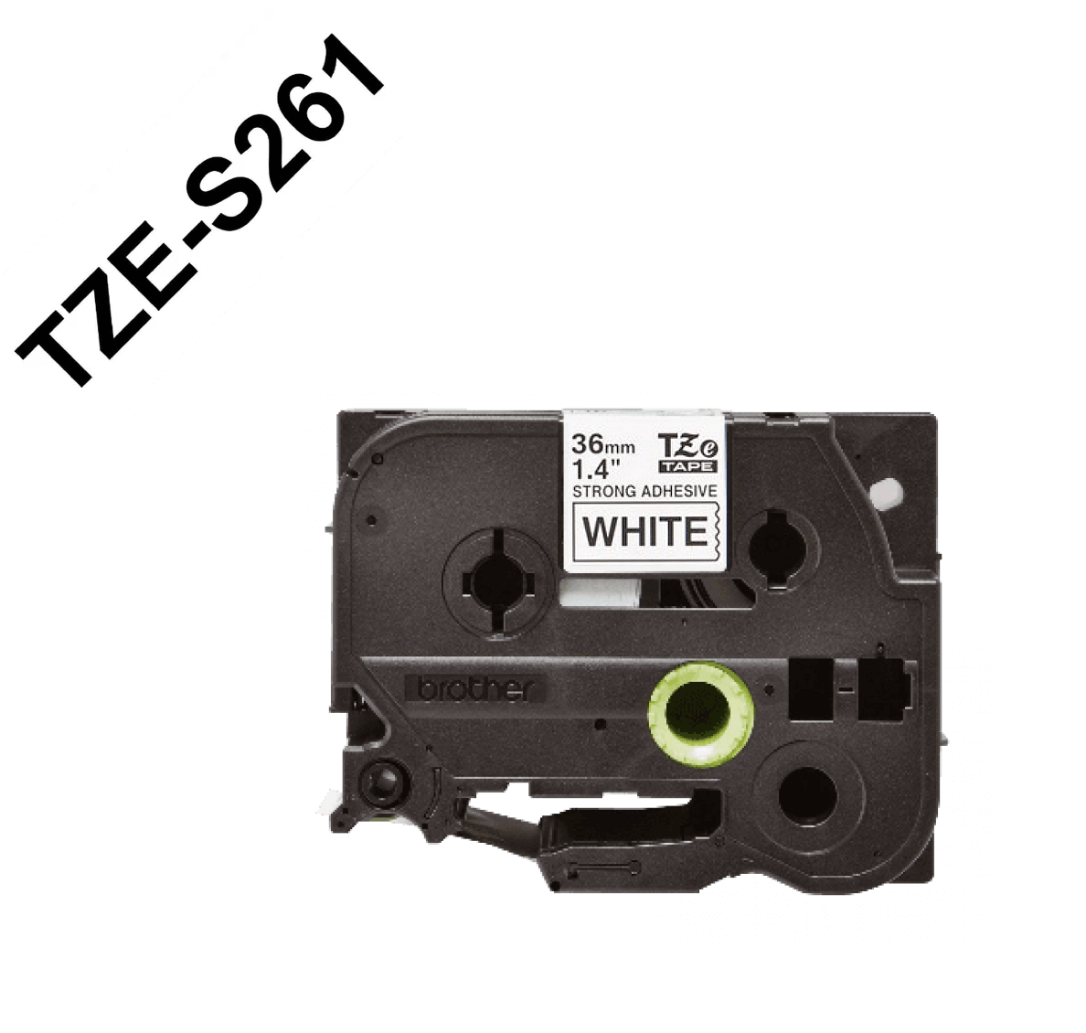 TZE-S261. Cinta de 36 mm de BROTHER con impresión negra sobre base blanca, longitud de 8 m, compatible con PT-P900W y PT-9700PC