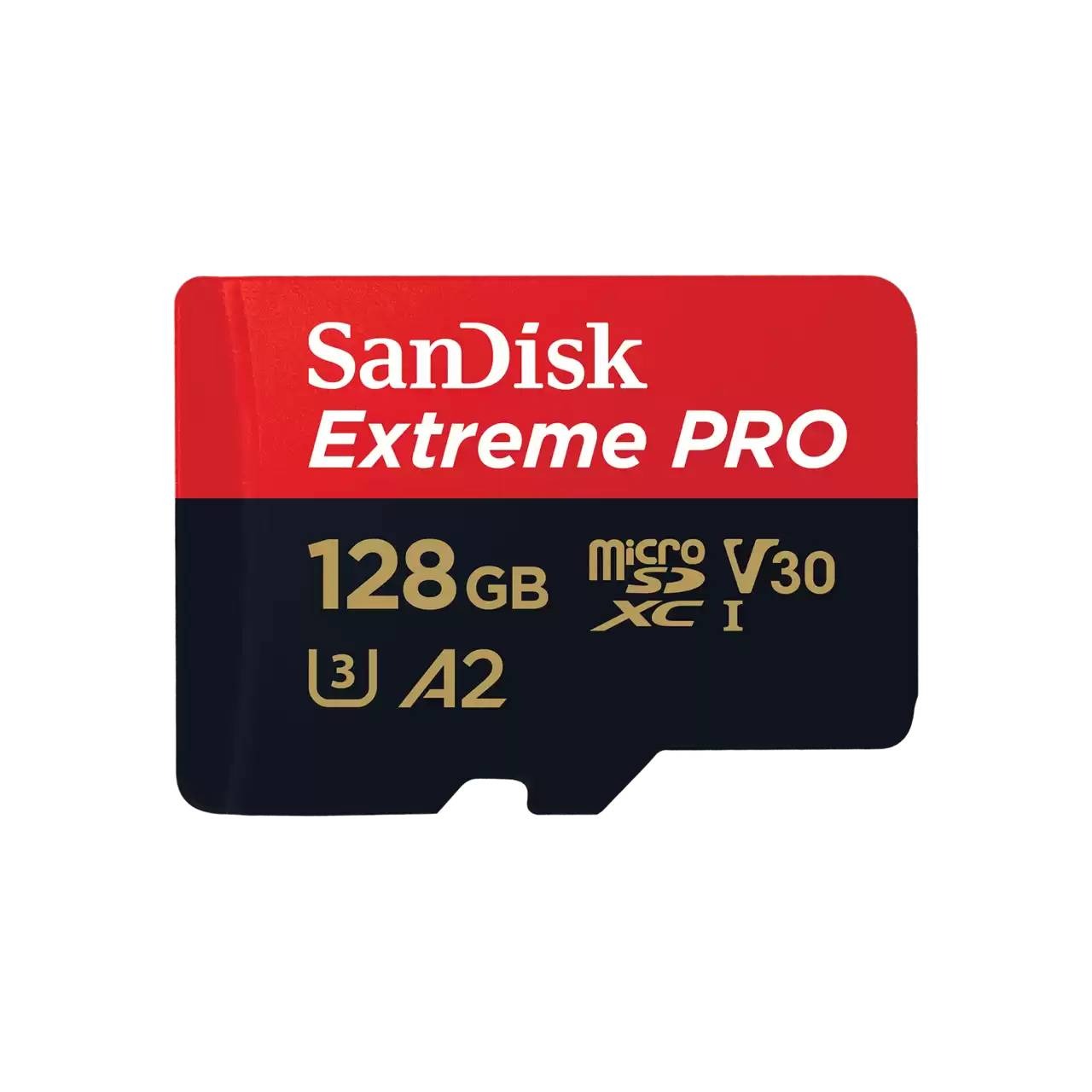 Tarjeta de Almacenamiento MicroSD 128GB marca Sandisk modelo Extreme Pro, clase U3 V30, compatible 4K, transferencia lectura 200MB/s y grabación 90MB/s