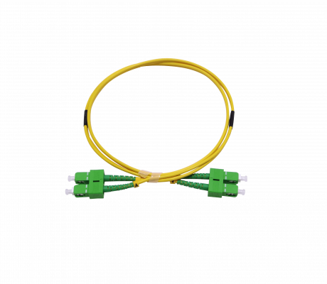 JFSAA1. Cable puente de fibra óptica monomodo SM dúplex de 1 metro, conectores SC/APC a SC/APC, núcleo de 9/125 µm y cubierta LSZH.