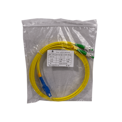 JFSCH2. Cable de interconexión de fibra óptica monomodo dúplex SC/UPC a FC/APC de 2 metros, núcleo de 9/125 µm y diámetro de 3 mm.