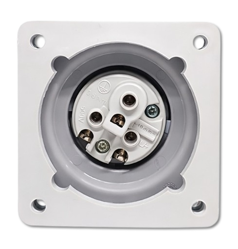 ENCHUFE MACHO EMBUTIDO 2P+T IP67 16A 6h 200-250V, FIJACION 75X75mm