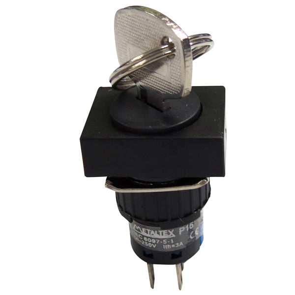 Selector con llave plástico 2 y 3 posiciones fijas 16mm Serie P16 - Selector 3 posiciones con llave - R - Redondo