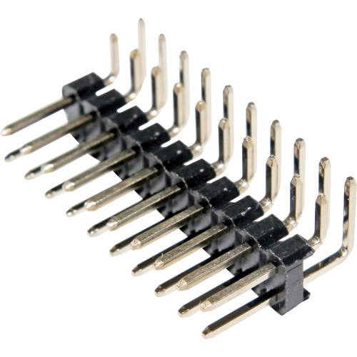 Barra de pines macho doble 90° paso 2.54mm 2 a 80 vías serie BPDN - 38 pines