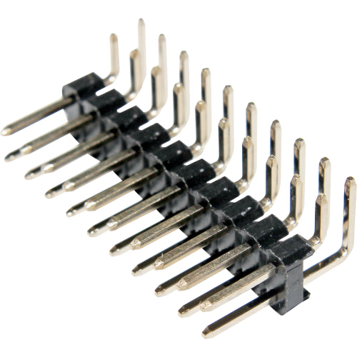 Barra de pines macho doble 90° paso 2.54mm 2 a 80 vías serie BPDN - 50 pines