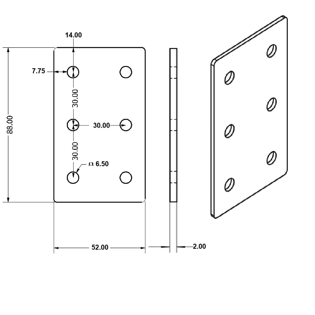 Conector rectangular de unión para perfil tslot 30x60 mm acabado satinado (lote 2piezas)