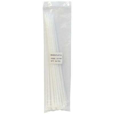 CV-74W. 50 unidades 400x7,2mm Blanca Sujetacables de Nylon 7.2x400mm