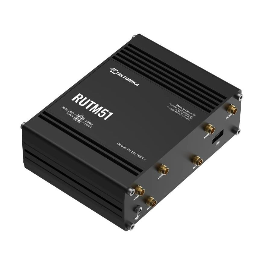 Dispositivo enrutador celular de uso industrial con tecnología 5G modelo RUTM51 Teltonika incluye conectividad WiFi