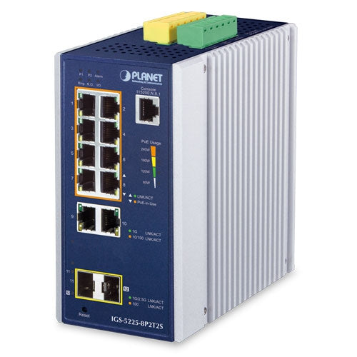 Switch Ethernet Administrado Industrial L2+ de 8 Puertos 10/100/1000T 802.3at PoE + 2 Puertos 10/100/1000T + 2 Puertos 1G/2.5G SFP