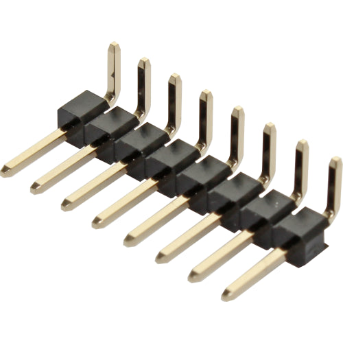 Barra de pines macho simple 90° paso 2.54mm 1 a 40 vías serie BPSN - 27 pines