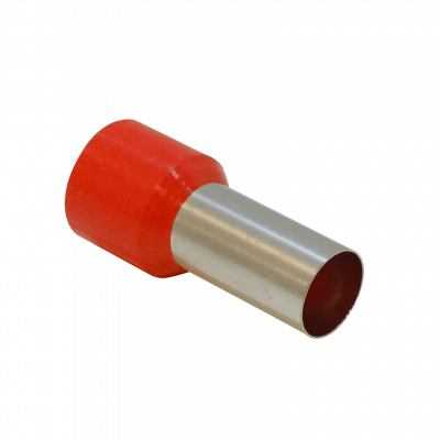 E50-20-R. Color rojo, sección 50,0 mm², dimensiones 20/36,0 mm, paquete de 50 piezas, calibre AWG1, terminales aislados tipo férula para crimpar.