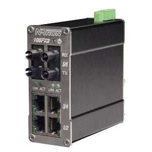 Industrial, Unmanaged Gigabit Ethernet Switch, 6 Ports, DIN Rail, RJ45 x 4, ST x 2, 1.2Gbps