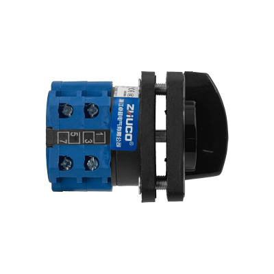 LW26-20. Selector rotativo bifásico 1-0-2 de 20 A, 680 V, 3 posiciones, conmutador de 50 x 50 mm y altura de 73 mm.