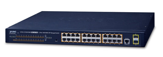 Switch Administrado de 24 Puertos 10/100/1000T 802.3at PoE + 2 Puertos 100/1000X SFP