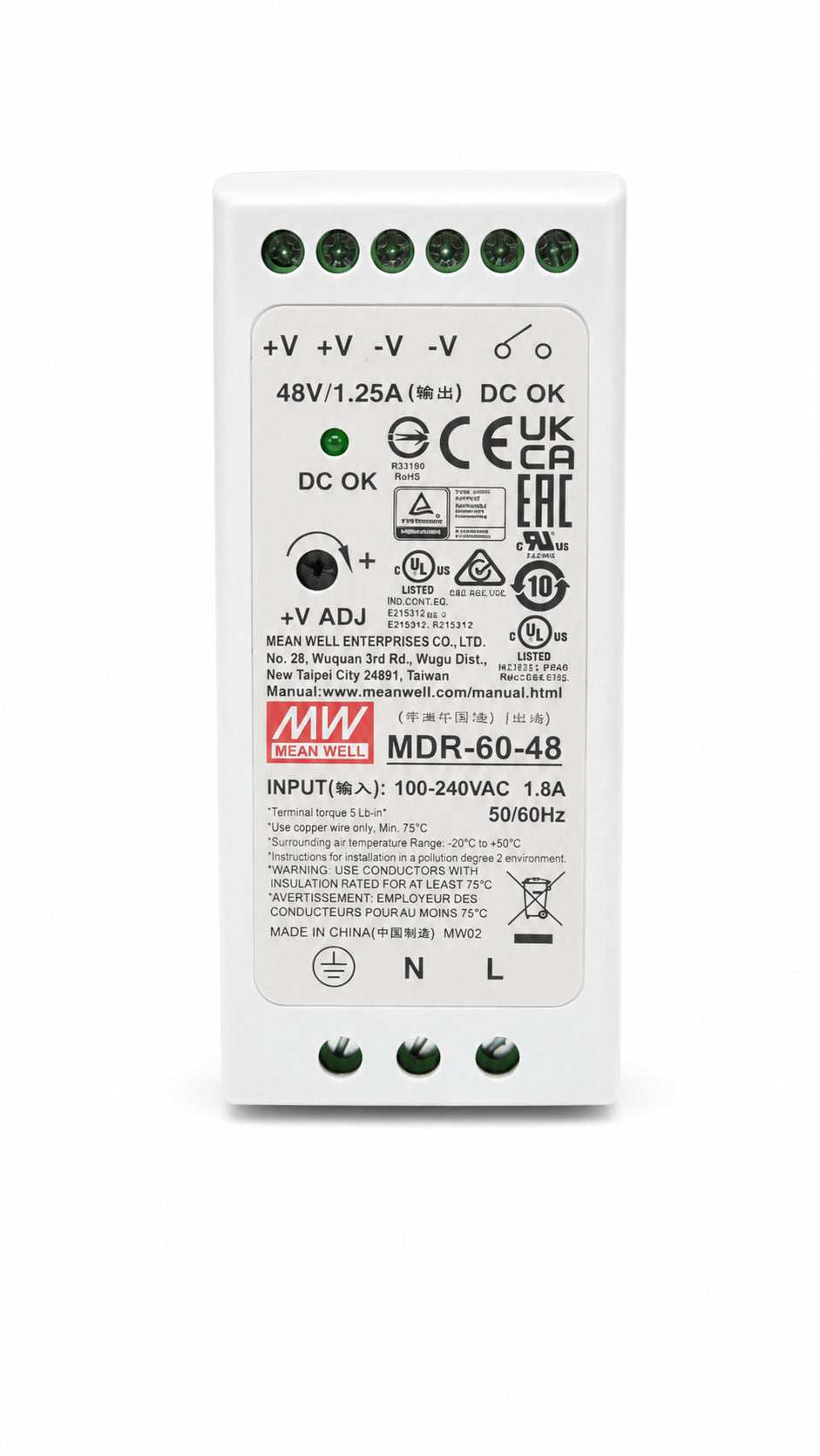 Fuente de poder Riel DIN 60W plástico MDR-60 - 12V