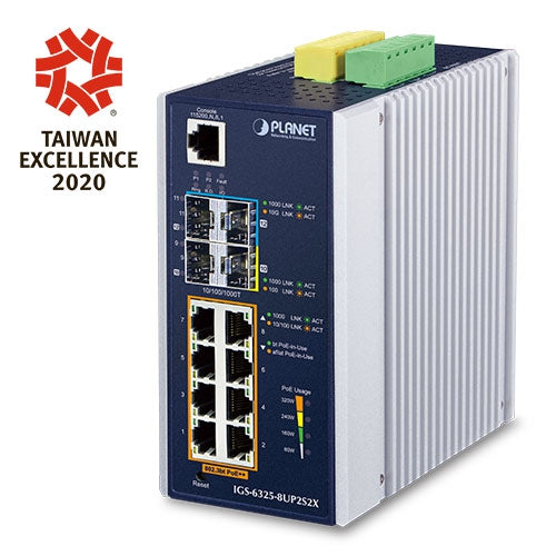 Industrial L3 8 Puertos 10/100/1000T 802.3bt PoE + 2 Puertos 100/1000X SFP + 2 Puertos 10G SFP+ Switch Administrado