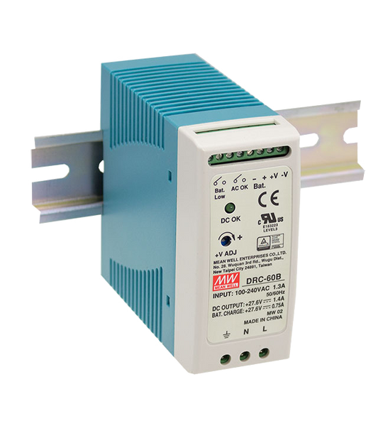 Fuente de poder riel DIN con UPS 60W DRC-60 - 27.6V / 27.6V