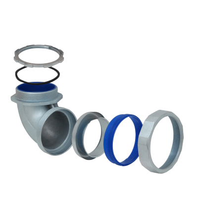M110-SAC. Codo metálico de 110 mm para prensaestopas de flexible con aislamiento IP65