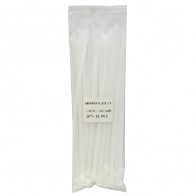 CV-73W. Paquete de 50 bridas plásticas de nailon blancas de 300x7,2 mm (7.2x300mm)