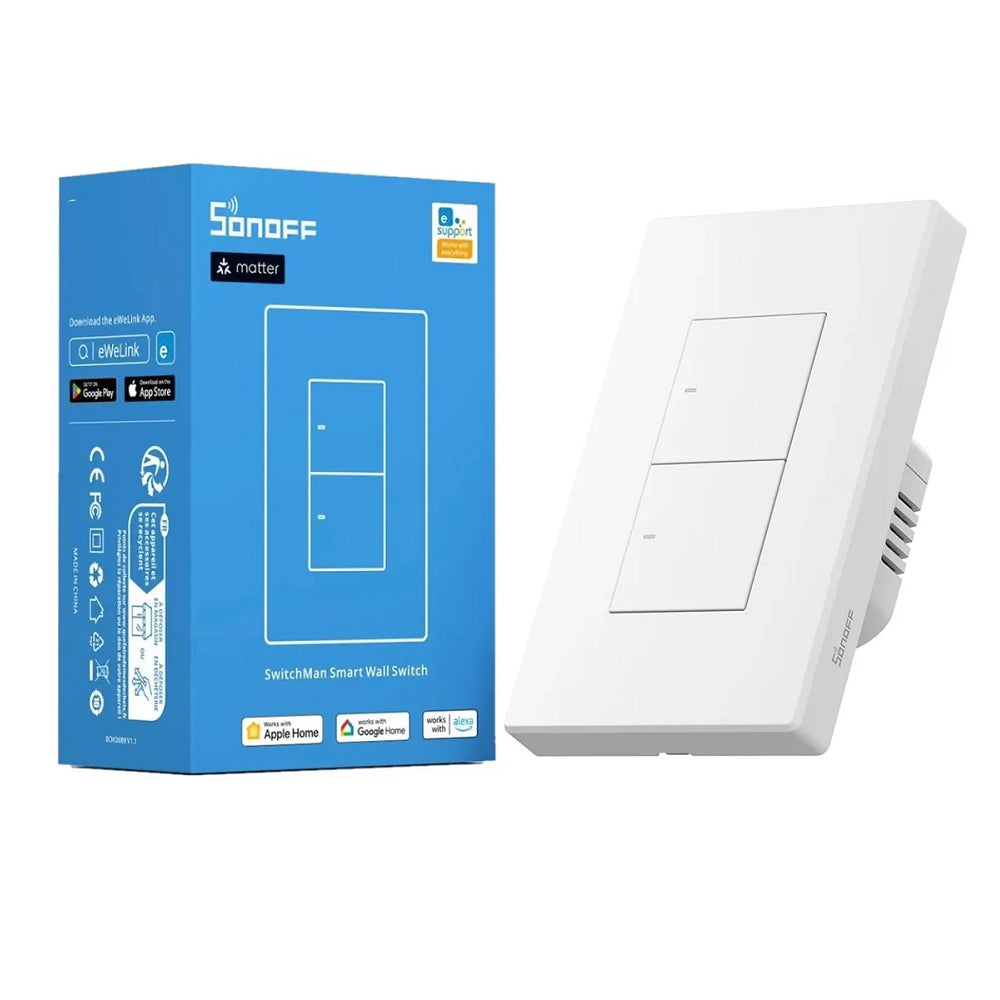 Conmutador Inteligente WiFi de Montaje Mural Sonoff SwitchMan M5 Acabado Blanco Doble Circuito Matter