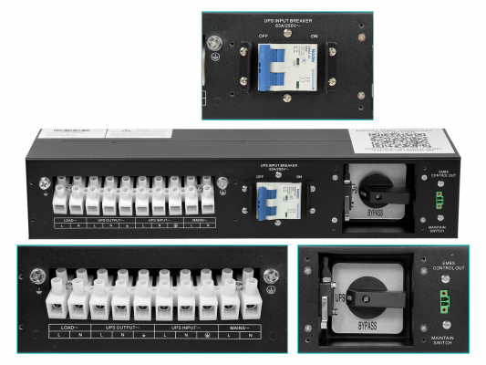 FDC-BS10K FORZA conmutador de bypass monofásico manual de 63 A para rack 2U, compatible con UPS de 6/10 kVA.