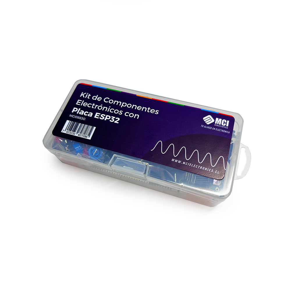Conjunto de elementos y componentes de electrónica con plataforma microcontroladora ESP32