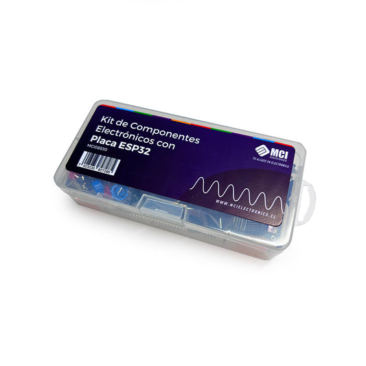 Conjunto de elementos y componentes de electrónica con plataforma microcontroladora ESP32