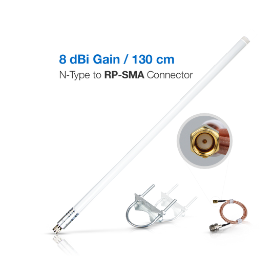 Antena de fibra de vidrio de 8dBi 900-930MHz, N-Type to RP-SMA