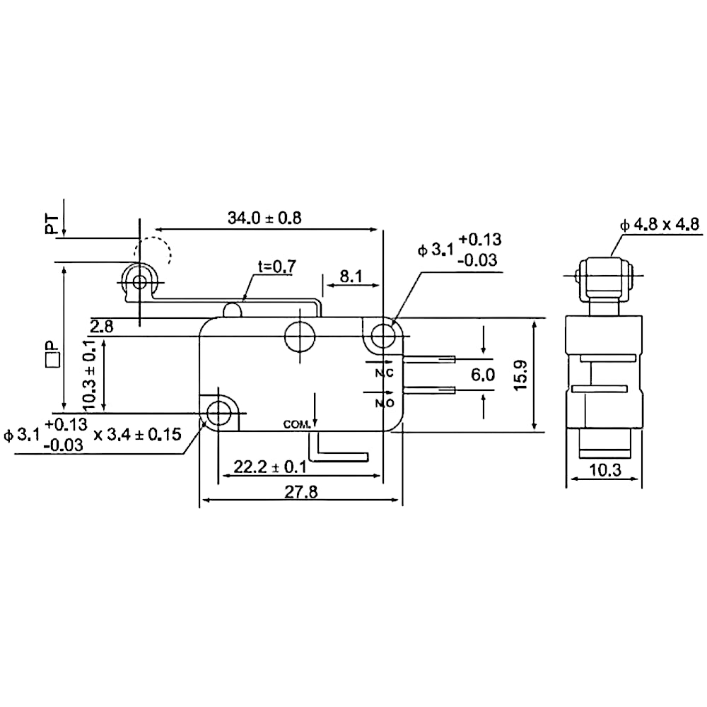Switch limite de carrera 250 VAC 15 Amperios (Pack 5 und)