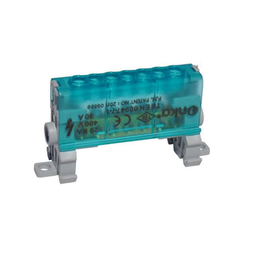 Distribuidor Eléctrico 6.5x9mm² de una vía con cubierta protectora y 10 Orificios de conexión 2/8 – Onka