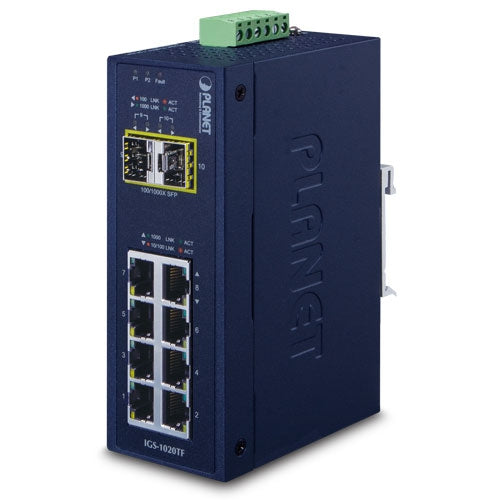 Switch Ethernet Industrial 10/100/1000T de 8 Puertos + 2 Puertos 100/1000X SFP (-40~75 Grados C)