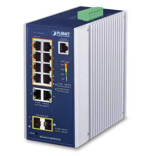 Switch Industrial Gestionado SFP de 8 Puertos 10/100/1000T 802.3bt + 2 Puertos 10/100/1000T + 2 Puertos 100/1000X SFP (-40~75 Grados C)