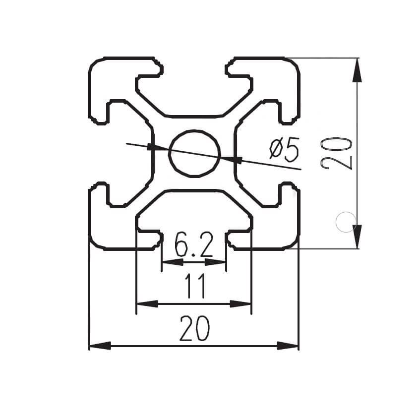 Barra de aluminio con ranuras en T Tslot 20x20x1000 mm (Lote 2 piezas)