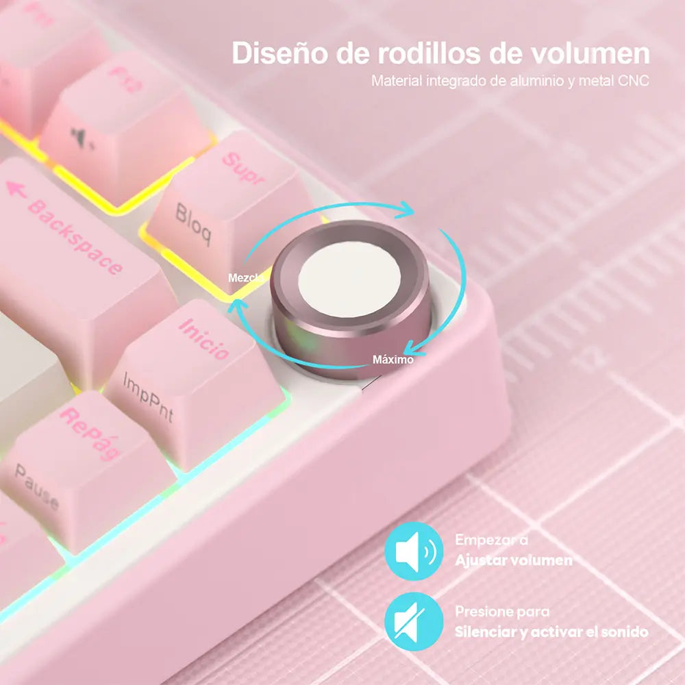 Teclado Mecánico Rosa RK R75 Melodía Rosada en Español con Iluminación RGB e Intercambio en Caliente