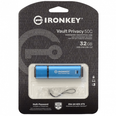 PD-32C. Memoria USB-C Kingston IronKey IKVP50C de 32 GB con cifrado AES de 256 bits